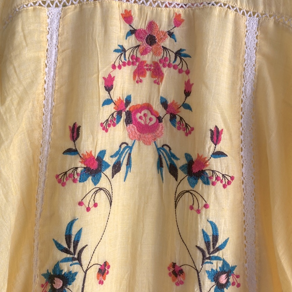 Umgee Floral Embroidered Boho Loose Fit Ruffle Sleeve Mini Dress - Picture 7 of 11